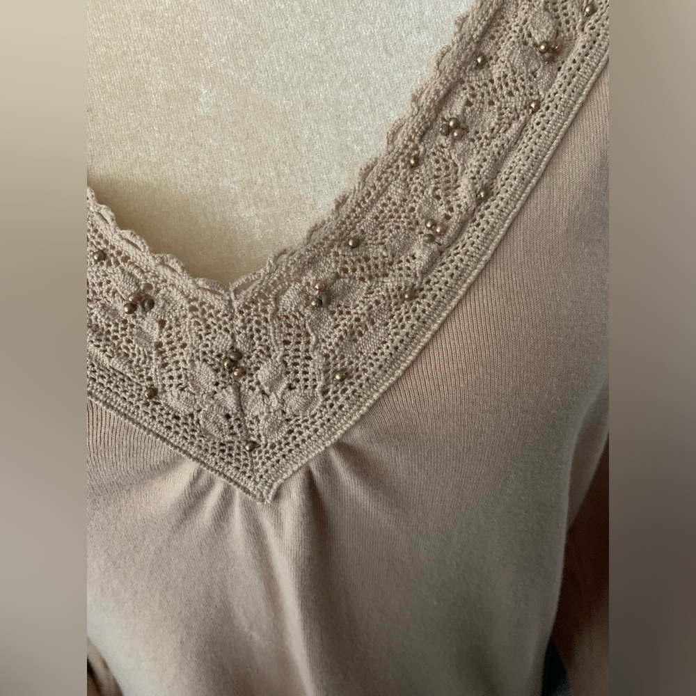High Sierra Tan Lace-Trimmed Long Sleeve Blouse - Picture 4 of 7